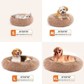 24 Inch Anti-Slip Round Fluffy Plush Faux Fur Cat Bed, Fits Up To 25 Lbs Pets (Option: Brown S)